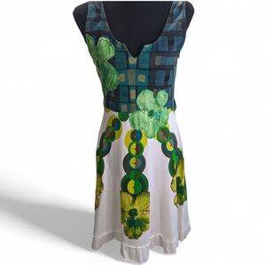 Desigual Multicolor Sleeveless Dress with Artistic Patterns Fit And Flare Size M